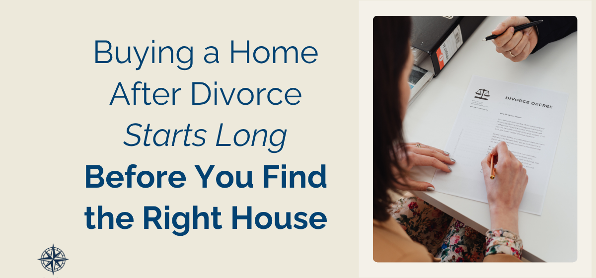 Texas woman organizing mortgage qualification documents at desk preparing to buy a home after divorce