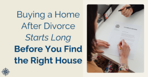 Texas woman organizing mortgage qualification documents at desk preparing to buy a home after divorce