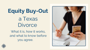 Texas woman reviewing home equity buyout documents during divorce settlement with mortgage professional