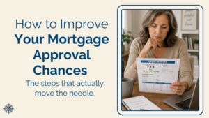 Texas woman reviewing credit report and financial documents to improve mortgage approval chances before applying