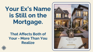 Split image showing two separate homes representing ex stays on the mortgage after divorce