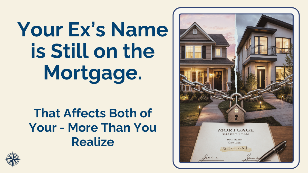 Split image showing two separate homes representing ex stays on the mortgage after divorce