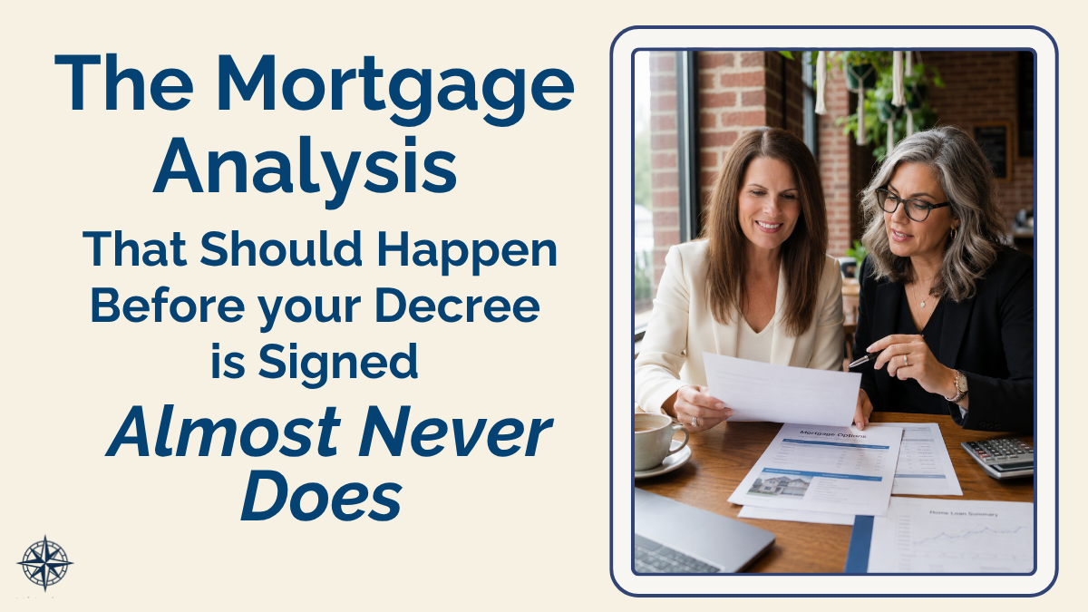 Texas woman reviewing mortgage analysis documents with CDLP before signing divorce decree to protect financing options