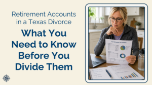 Middle age Texas woman reviewing retirement accounts in a divorce at kitchen table