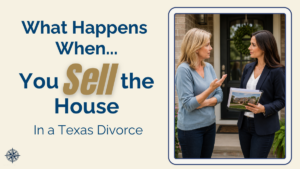 Texas woman reviewing home sale documents with realtor following divorce settlement