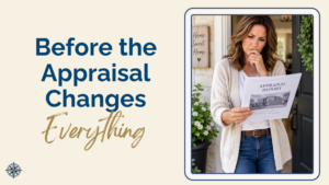 A woman standing at her front door whose appraisal comes in low determining her divorce equity buyout